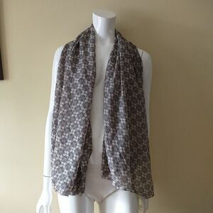 Scarf Black Beige Floral Cottagecore Cotton Silk Blend Rectangle Large 33x58"